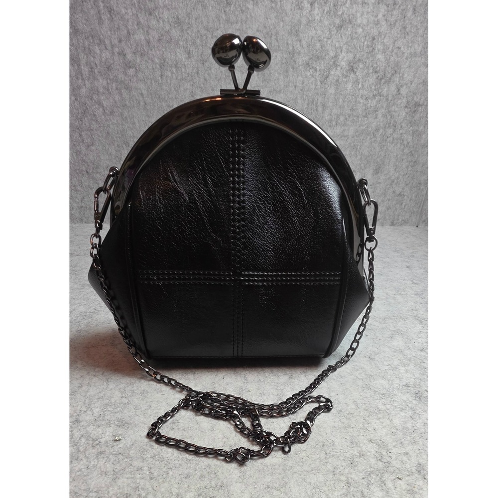 Vintage Retro Black Kiss Lock Handbag Gothic Whimsigoth Evening Clutch Chain Bag
